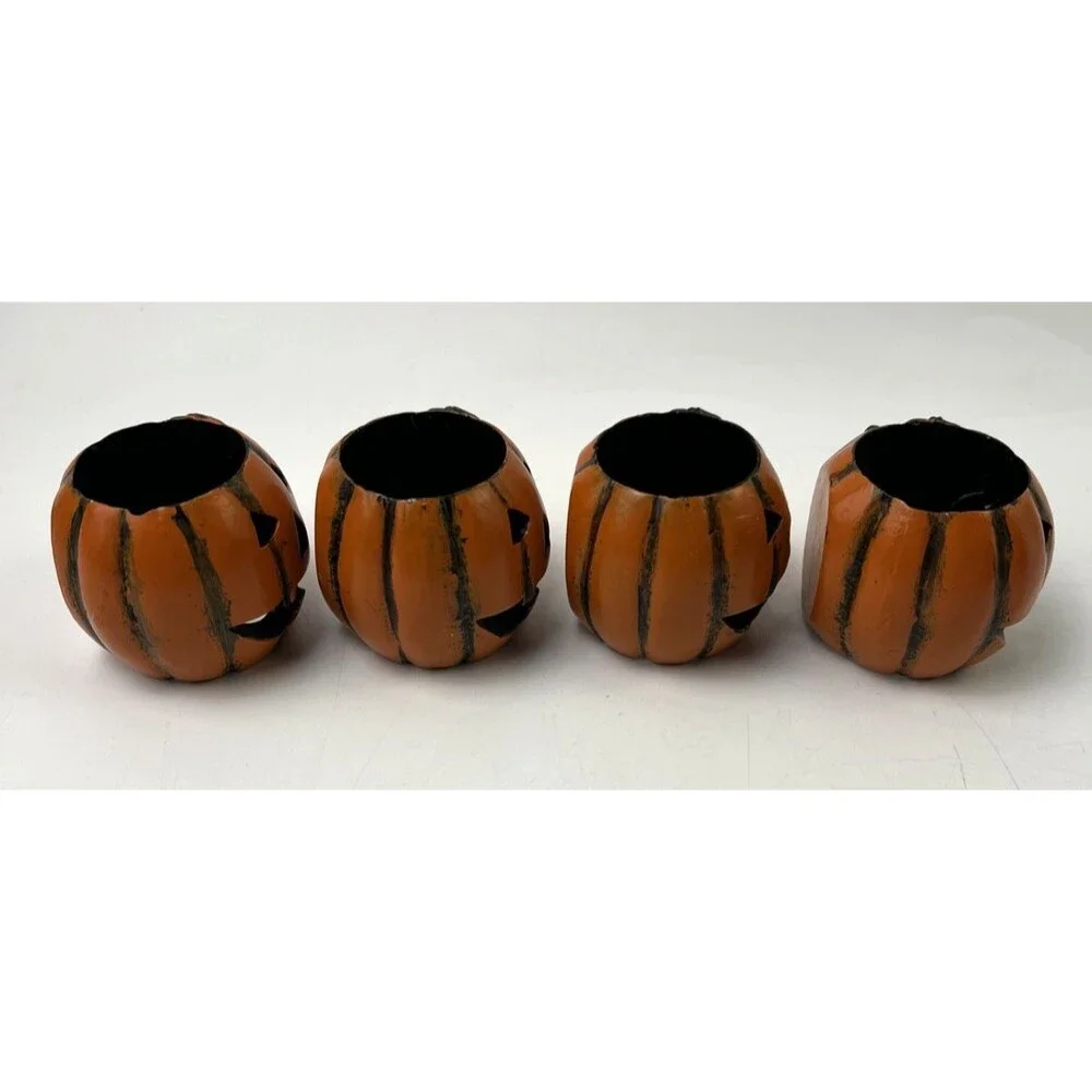 Ceramic Pumpkin Napkin Rings Set 4 Halloween Jack O Lantern Table Decor
